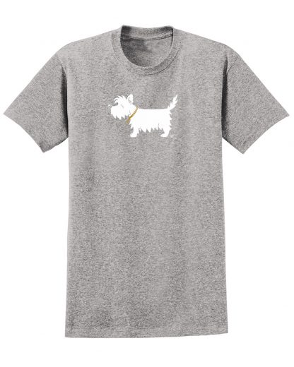 Westie t-shirt - #502 white dog trendy tee in sport gray.