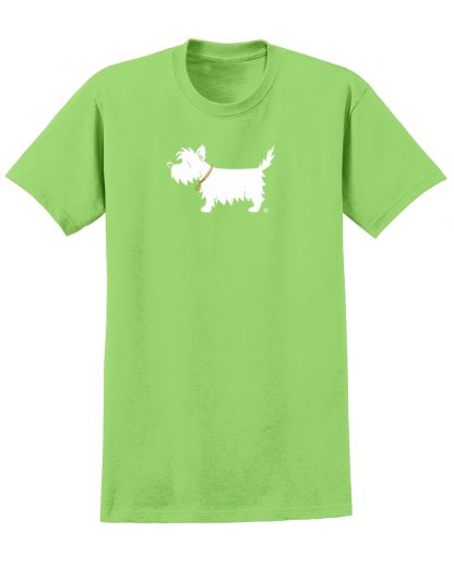 Westie t-shirt - #502 white dog trendy tee lime green -front