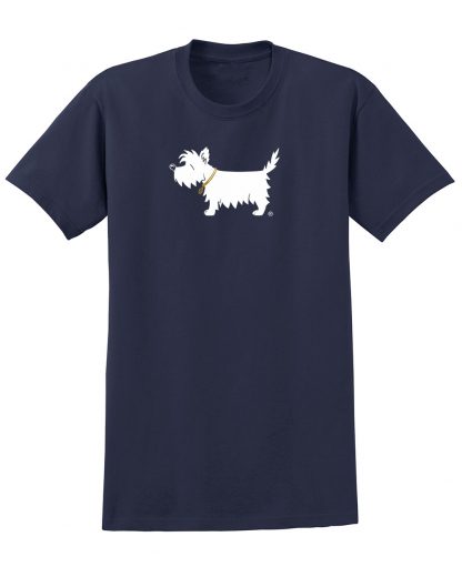Westie t-shirt - #502 white dog trendy tee navy blue.