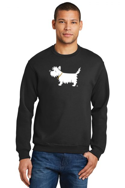 White Dog Sweatshirt #503, classic black - on model.