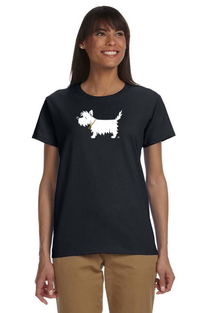 Ladies' White Dog T-shirt classic black - 701-back. Shown on model.