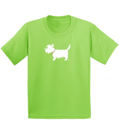 Kids' Westie T-Shirt #302 White Dog youth trendy tee lime green.