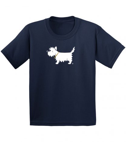 Kids' Westie T-Shirt #302 White Dog youth trendy tee navy blue.