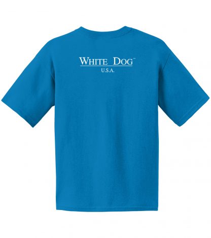 Kids' Westie T-Shirt #302 White Dog youth trendy tee sapphire blue, back.