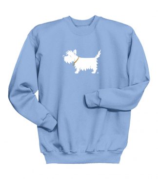 kids' westie sweatshirt - white dog youth trendy sweatshirt #320 light blue, front.