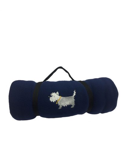 Westie blanket #510 White Dog Fleece Blanket - Navy Blue.