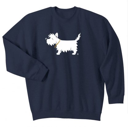 Westie Sweatshirt / White Dog Crewneck Sweatshirt #520 trendy navy blue.