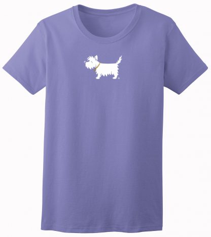 Ladies' Westie T-Shirt / White Dog Ladies Trendy T-Shirt #702, lightly violet.