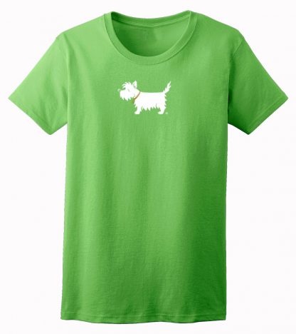 Ladies' Westie T-Shirt / White Dog Ladies Trendy T-Shirt #702, lime green.