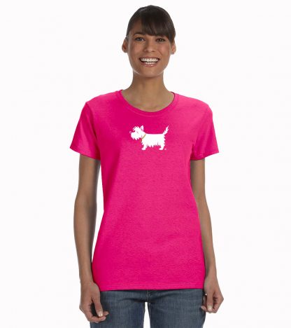 Ladies' Westie T-Shirt / White Dog Ladies Trendy T-Shirt #702, rosy raspberry.