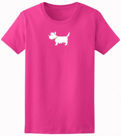 Ladies' Westie T-Shirt / White Dog Ladies' Trendy T-Shirt #702, rosy raspberry.