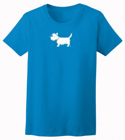 Ladies' Westie T-Shirt / White Dog Ladies Trendy T-Shirt #702, sapphire blue.