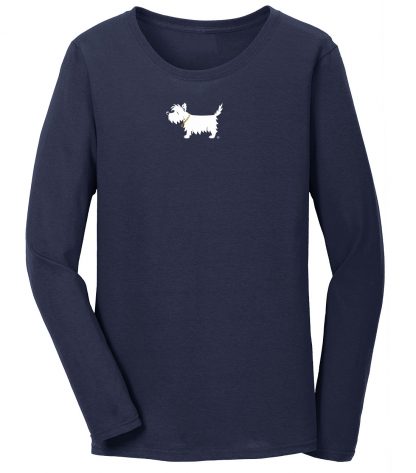 Ladies' Westie Long Sleeve T-Shirt / Ladies' White Dog Long Sleeve T-Shirt 705 ladies longsleeve tee Sport Navy Blue