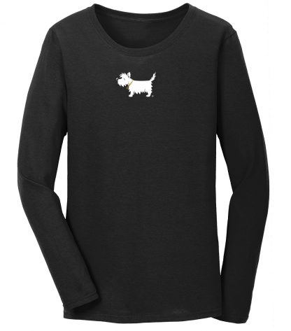 Ladies' Westie Long Sleeve T-Shirt / Ladies' White Dog Long Sleeve T-Shirt 705 ladies longsleeve tee Sport Classic Black