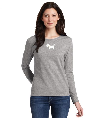 Ladies' Westie Long Sleeve T-Shirt / Ladies' White Dog Long Sleeve T-Shirt 705 ladies longsleeve tee Sport Gray model