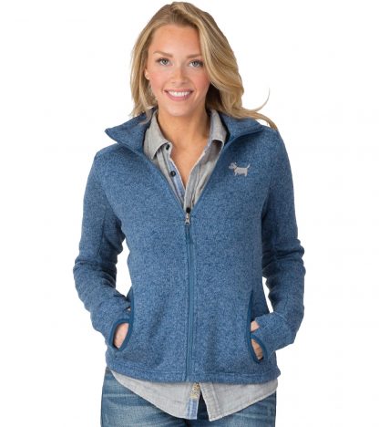 ladies' white dog jacket | sweater fleece 716 ladies sweater fleece Heather Blue Model