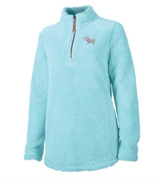 ladies' white dog fuzzy | 718 ladies fuzzy fleece | aqua blue