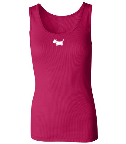 ladies' westie tank top / ladies' white dog tank top #725 fuschia pink