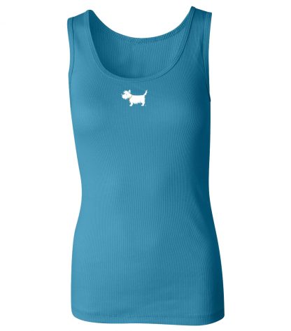 ladies' westie tank top / ladies' white dog tank top #725 turquoise blue